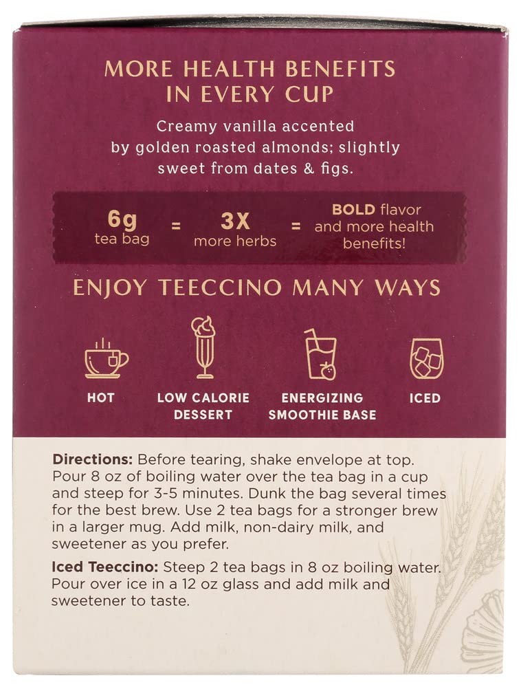 Teeccino Vanilla Nut Herbal Tea - Caffeine Free, Prebiotic, 10 Count, Model 48250TEEC-EA