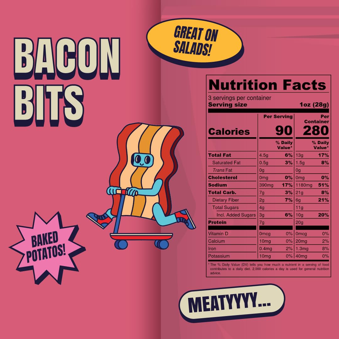 Louisville Vegan Jerky Toppins’ Bacon Bits - Non-GMO Soy Protein, Gluten-Free, 1-Pack Vegan Snack