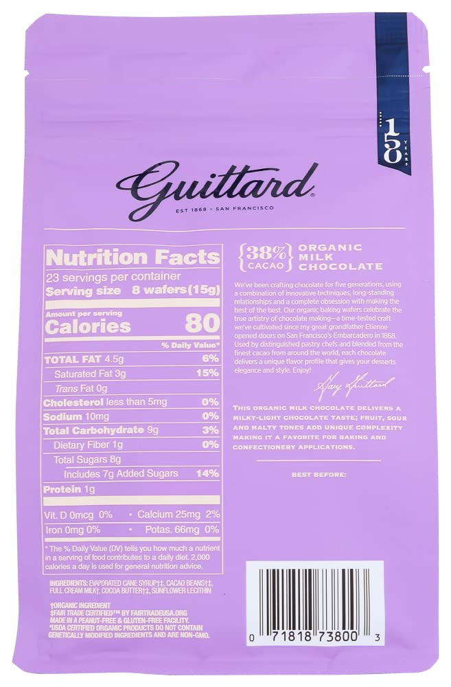 Guittard, Baking Wafer Milk Chocolate 38% Organic, 12 Ounce