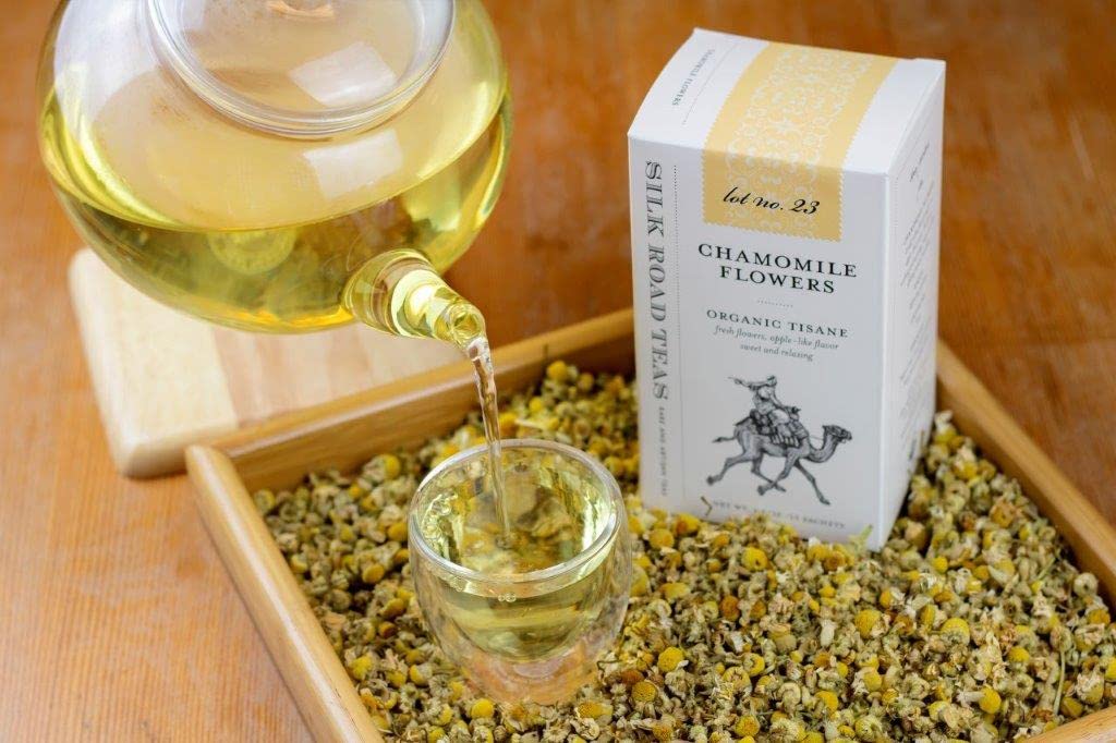 Silk Road Teas Organic Chamomile Flower Herbal Tea, Caffeine Free, 15 Tea Bags, 1 Count