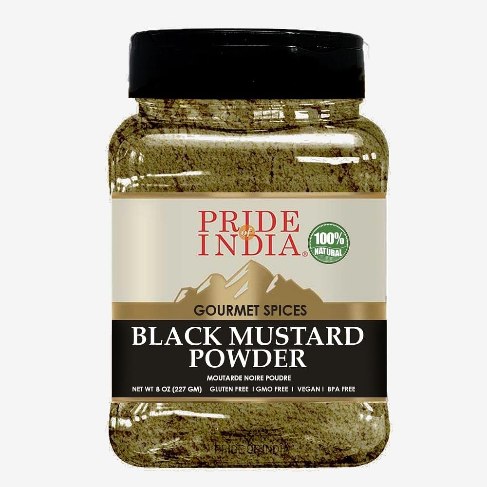 Pride Of India – Black Mustard Seed Ground – Perfect Ingredient In Spice Blends – Spice Up Pickles/Curries/Stews – Additives Free/Gourmet Spice – Easy To Store – 8 Oz. Medium Dual Sifter Bottle