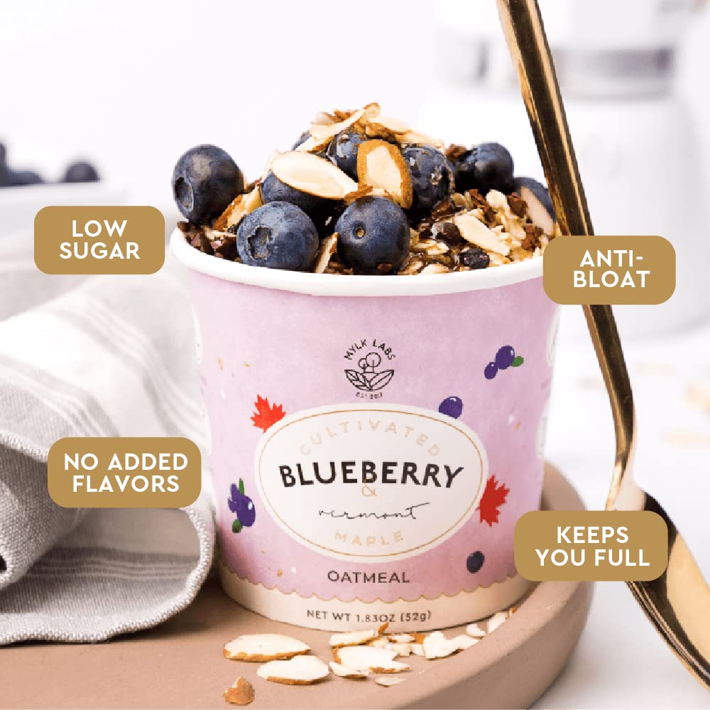Mylk Labs Blueberry Maple Protein Oatmeal Cups, Whole Grain, Low Sugar, High Fiber Breakfast with Superfoods, Quick & Easy, On t