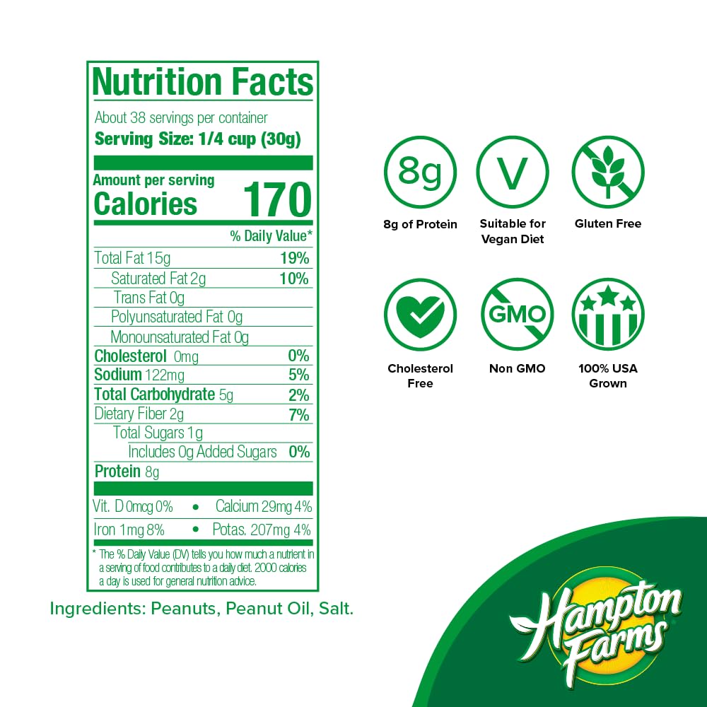 Hampton Farms - USA Grown Gourmet Nuts - Salted Peanuts - 40 oz. Canister