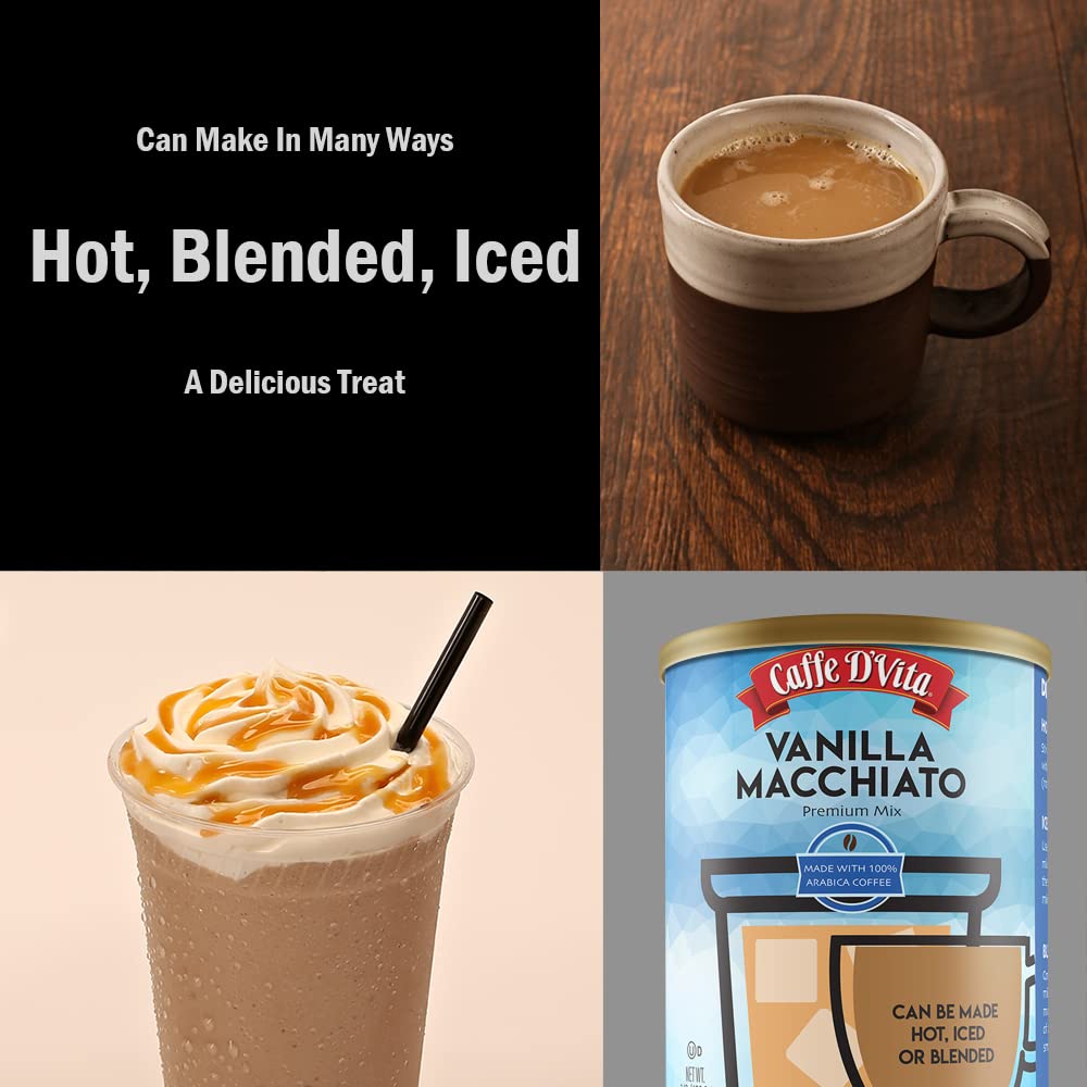 Caffe D'Vita Vanilla Macchiato - 100% Arabica Coffee Latte Mix, Instant Cappuccino Mix, Gluten Free, No Cholesterol, No Hydrogen