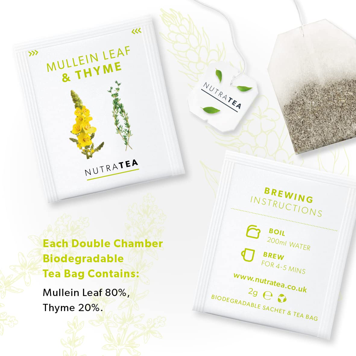 Nutratea - Mullein Leaf & Thyme Tea | Mullein Tea | Mullein Leaf Tea - Mullein Tea For Lungs & Throat - 20 Tea Bags - Herbal Tea