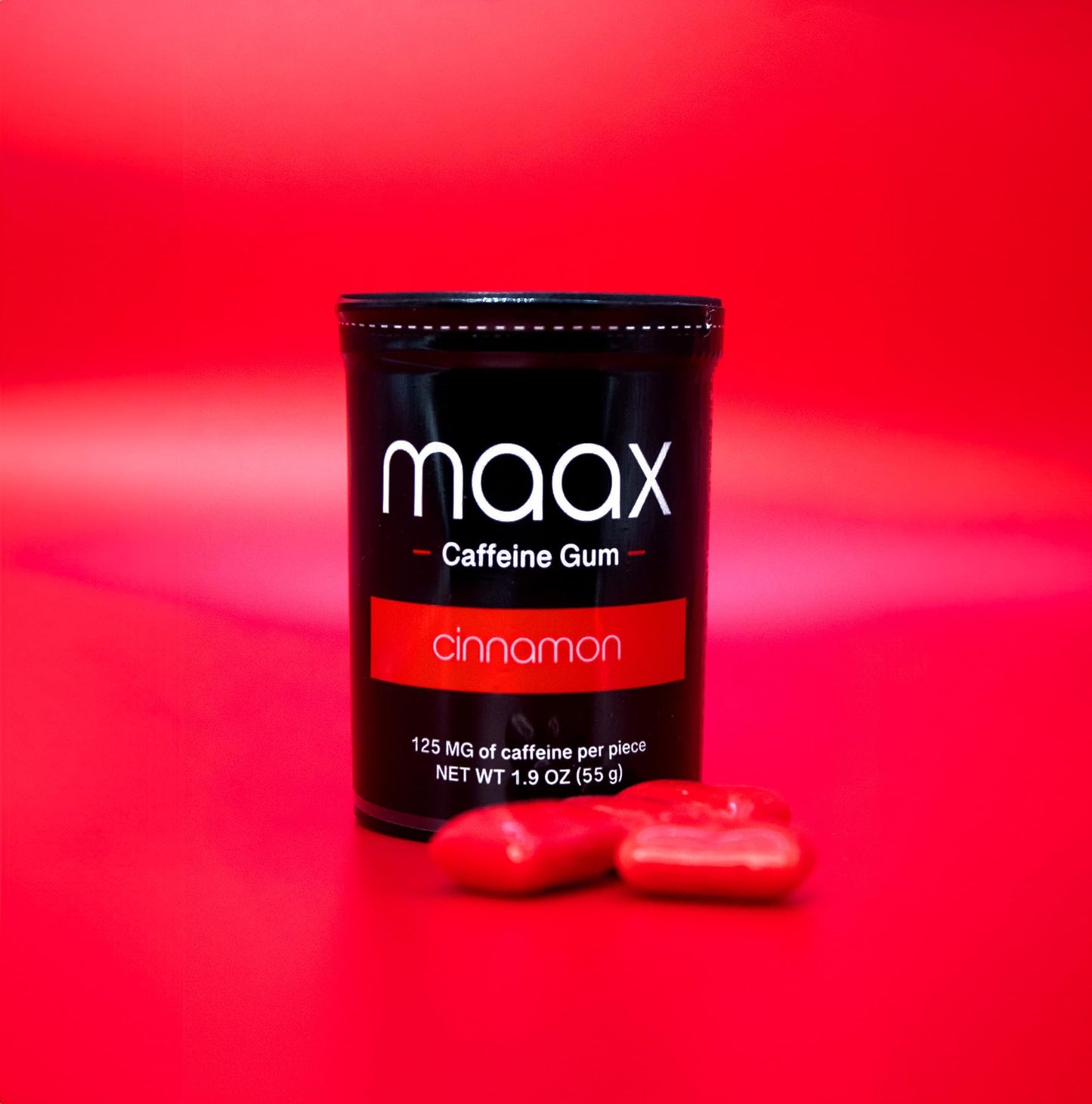Maax Caffeine Energy Gum - Focus Gum with 125mg Caffeine - 25 Pieces - Cinnamon - 1.9 Ounce