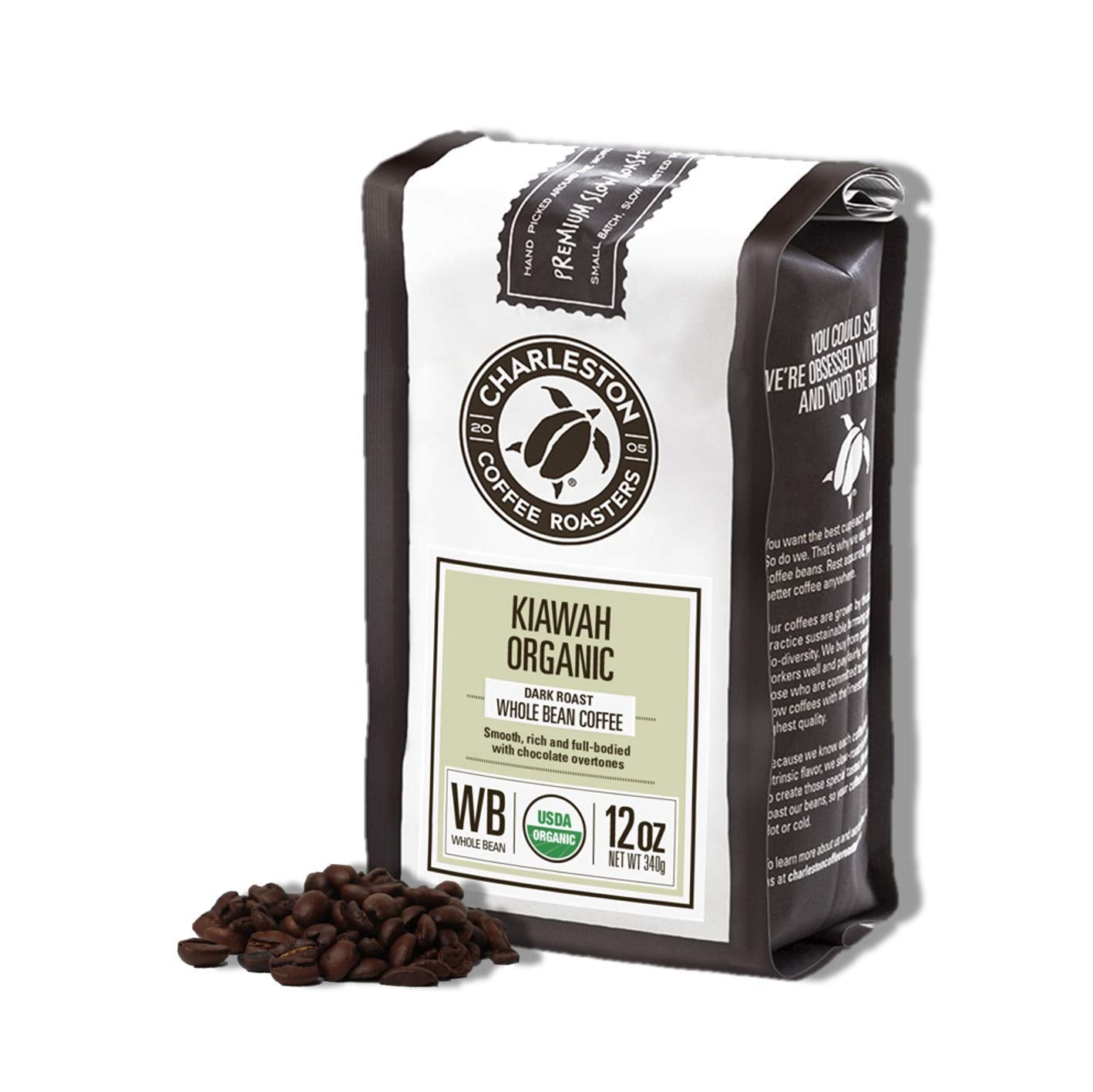 Charleston Coffee Roasters | Specialty Organic Whole Bean Bag | Hand Picked, Premium Slow Roast | Kiawah (12Oz)