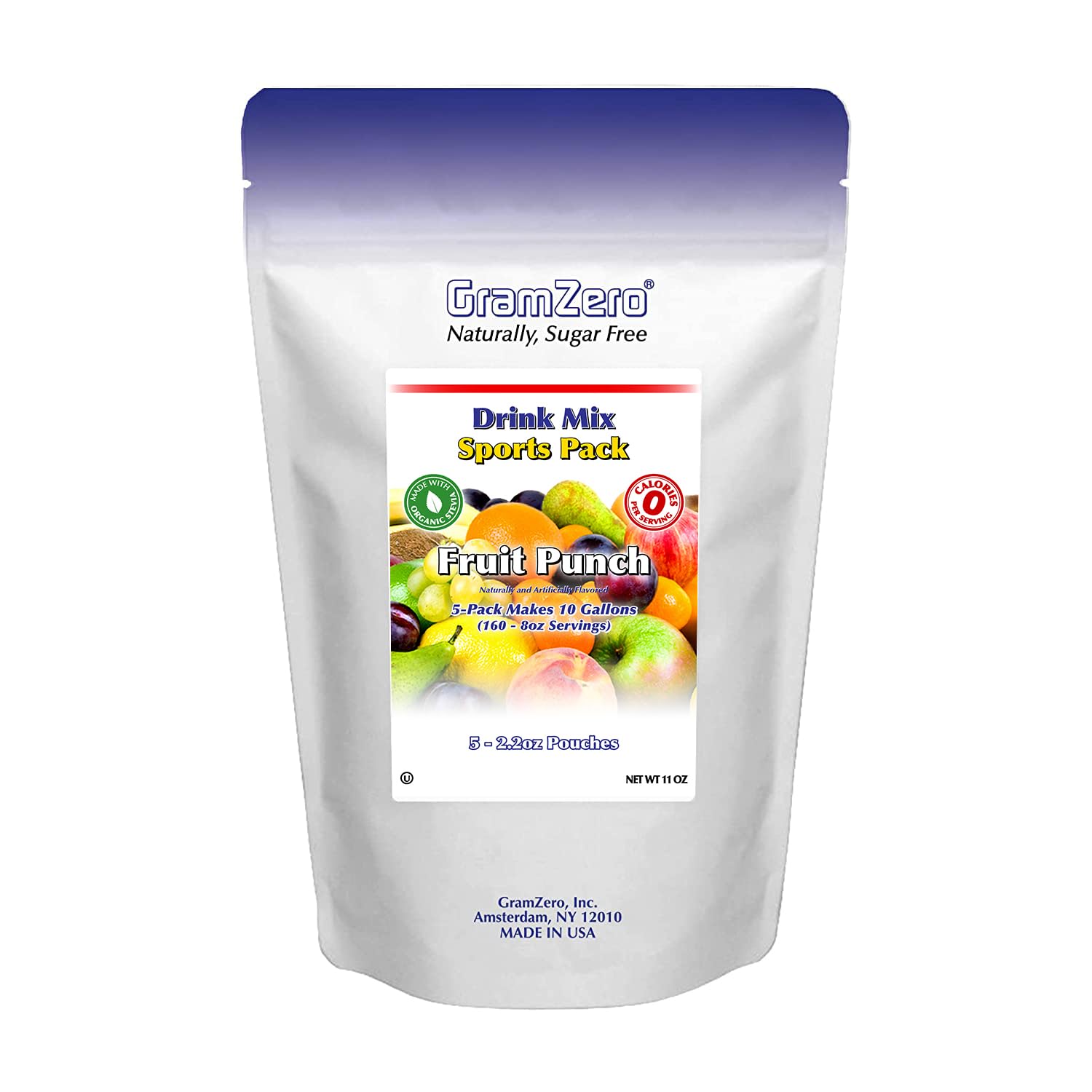 Gramzero Fruit Punch Sugar Free Drink Mix Sports Pack, Great For Nutrition Club Loaded Teas, Zero Calorie, Stevia Sweetened