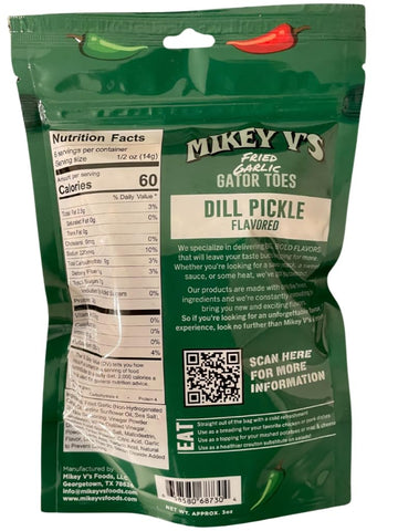 Mikey V'S Dill Pickle ''Gator Toes'', Deep Fried Garlic Snacks, 3.9Oz.