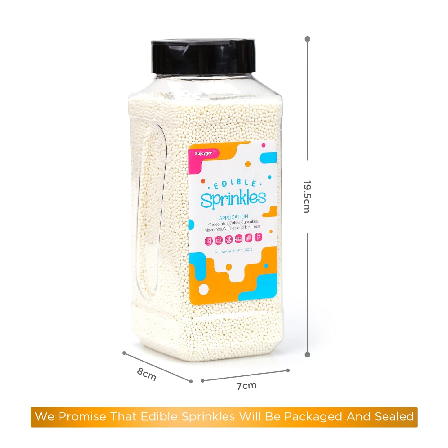 White Nonpareils Sprinkles, Food Grade 1.54 Lb Bulk, Sujoygar, White Sprinkles For Cake Decorating, Cupcake, Ice Cream, Chocolat