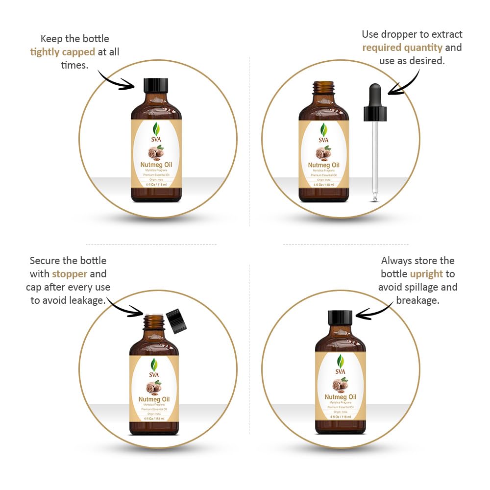 Sva Nutmeg Essential Oil 4Oz (118 Ml) Premium Essential Oil With Dropper For Skincare, Body Massage, Diffuser, Aromatherapy & Ha