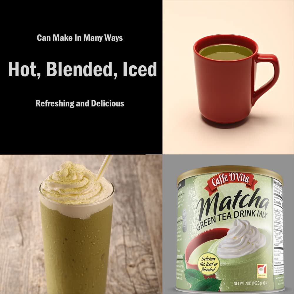 Caffe Dvita Matcha Green Tea Drink Mix - Japanese Matcha Green Tea Powder, Gluten Free, Low Fat, No Cholesterol, No Hydrogenated