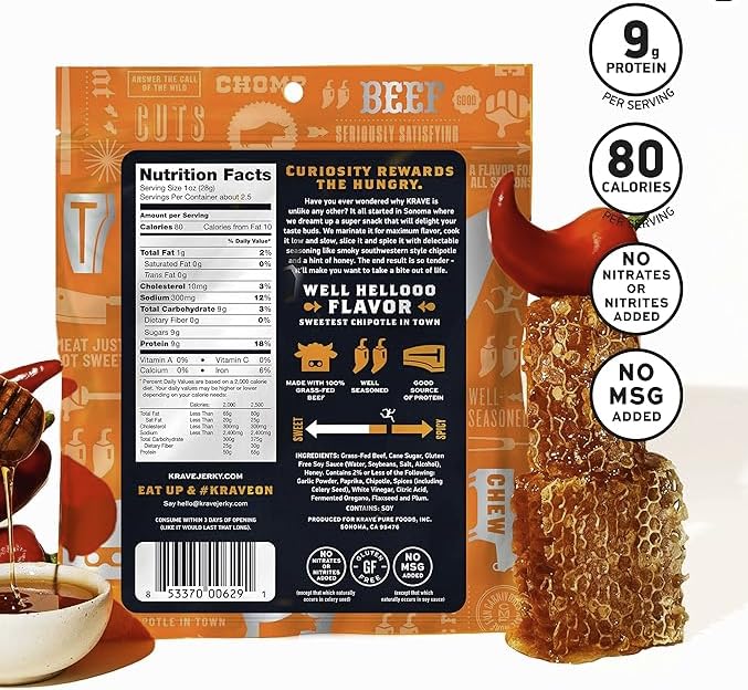 KRAVE All Natural Beef Jerky Variety Pack | Gluten Free, 100% Grass-Fed Beef | 2.7 oz Each (Pack of 4)