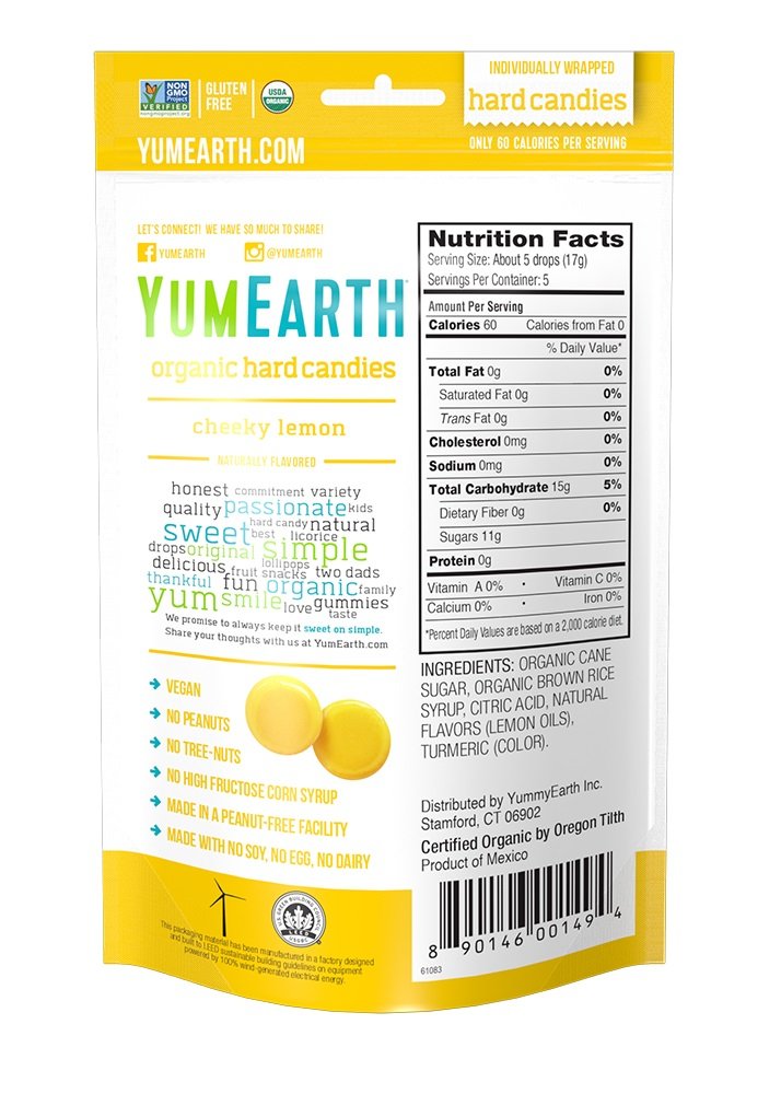 Yumearth Organic Cheeky Lemon Hard Candy, 3.3 Ounce (Pack Of 6)