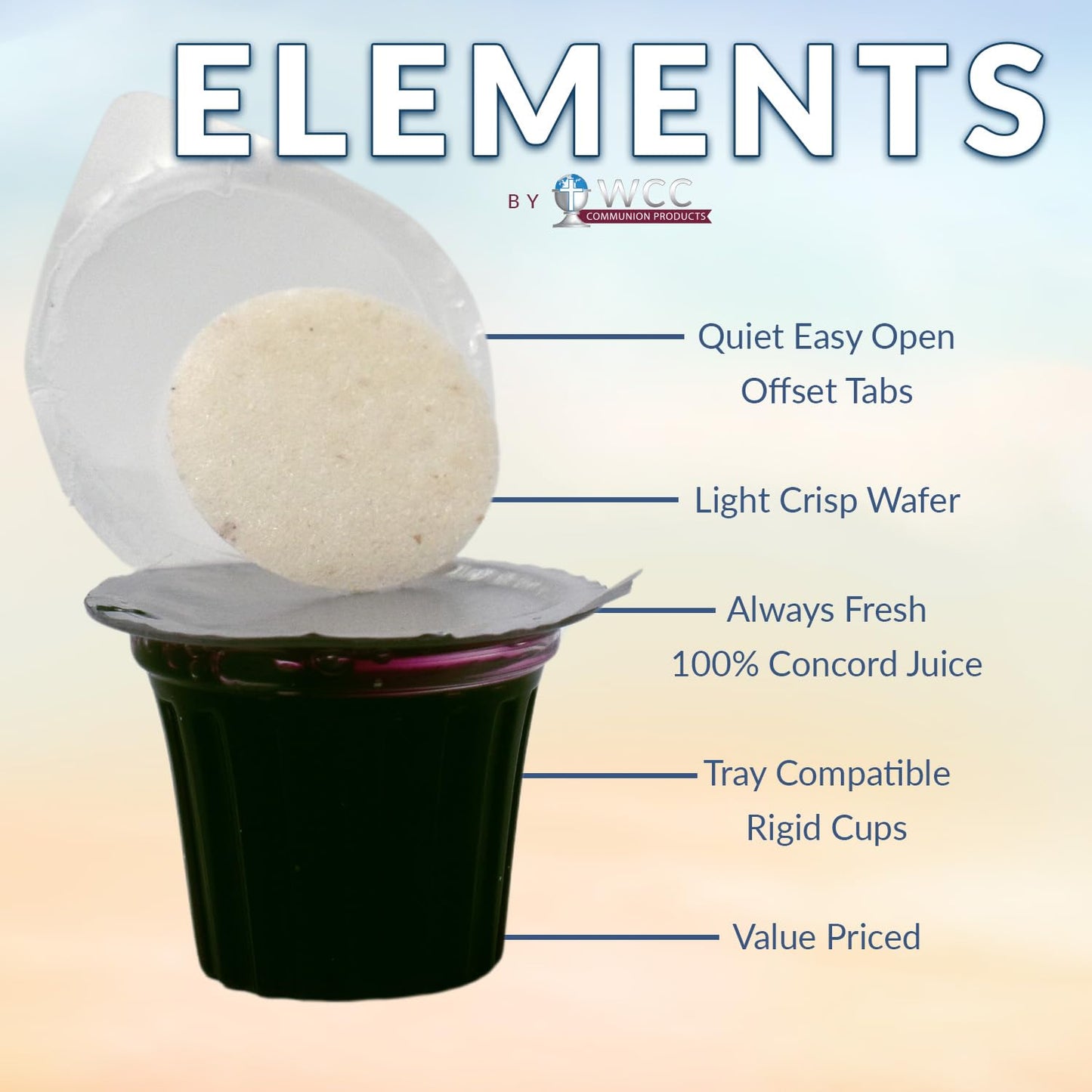Elements Communion Cups Prefilled Concord Juice And Whole Wheat Wafer - 100 Units
