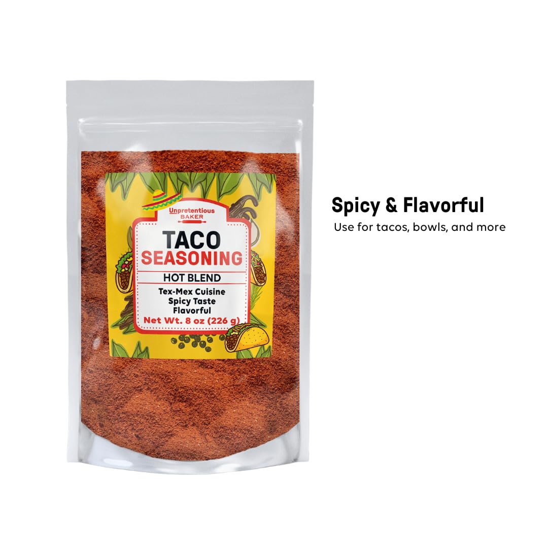 Unpretentious Hot Taco Seasoning, 8 Oz, Tex-Mex Cuisine, Hot & Spicy Seasoning Blend, Tacos
