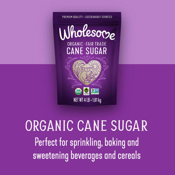 Wholesome Sweeteners 4-Pound Organic Cane Sugar, Fair Trade, Non Gmo, Gluten Free & Vegan For Baking And Sweetening, 6 Pack