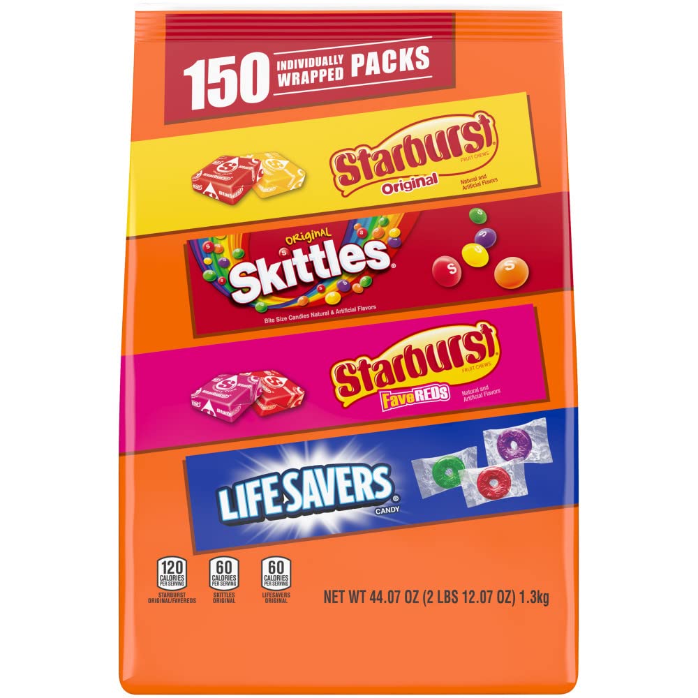 Skittles, Starburst Original & Favered, Life Savers Individually Wrapped Bulk Fun Size Chewy & Hard Candy Assortment, 44.07 Oz B