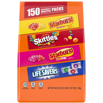 Skittles, Starburst Original & Favered, Life Savers Individually Wrapped Bulk Fun Size Chewy & Hard Candy Assortment, 44.07 Oz B