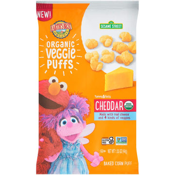 Earth'S Best Organic Kids Snacks, Sesame Street Toddler Snacks, Organic Cheddar Veggie Puffs, Gluten Free Snacks For Kids 2 Year