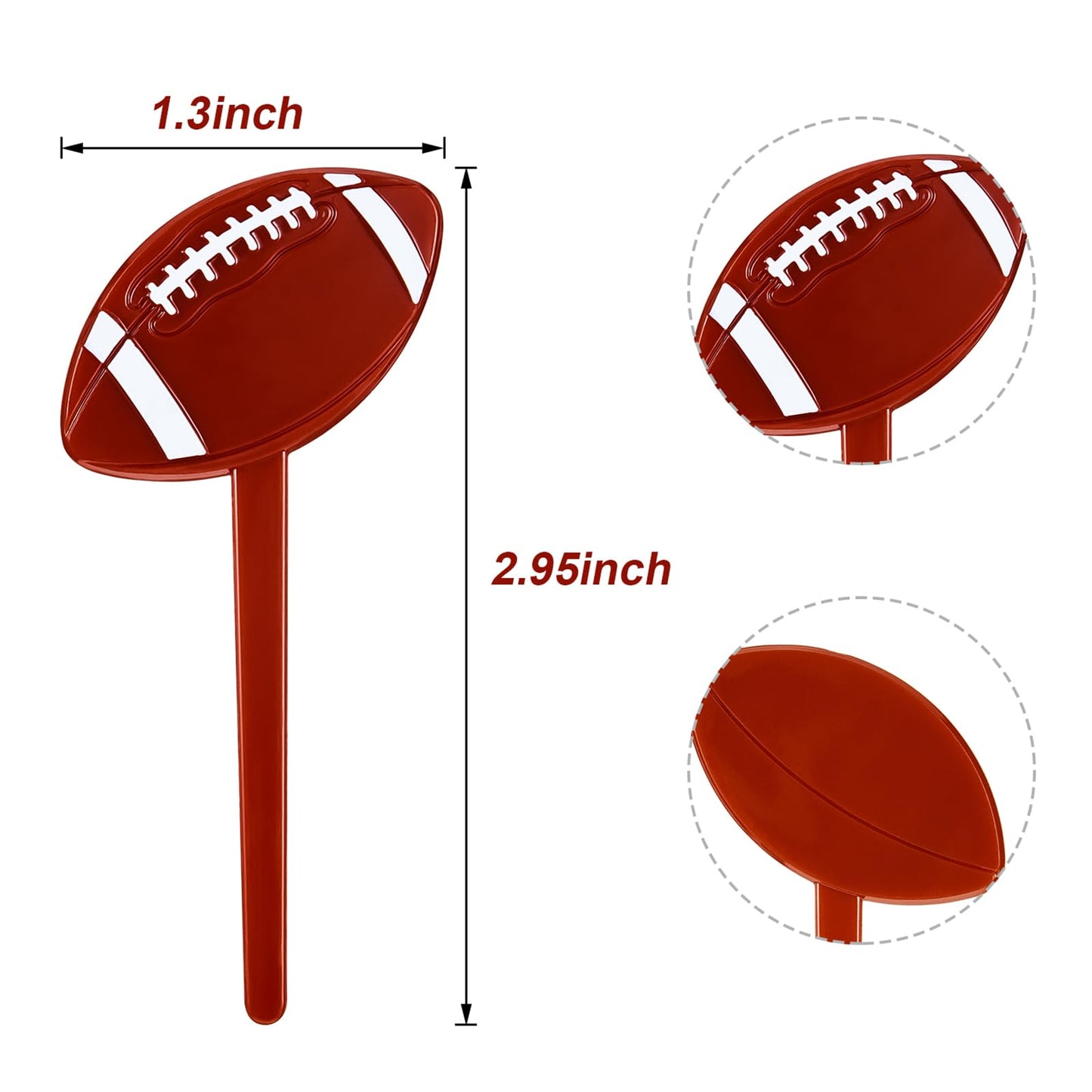 Blulu Football Cupcake Toppers, 48 Count, Acrylic, Brown, Party Decorations