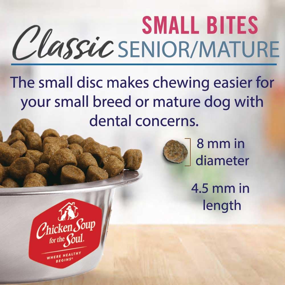 Chicken Soup For The Soul All Natural Enhanced Small Bites Senior/Mature Dry Dog Food, Real Meat First Ingredient, No By-Products, Supports Joint Health & Mobility, Chicken, Turkey & Brown Rice, 4.5Lb