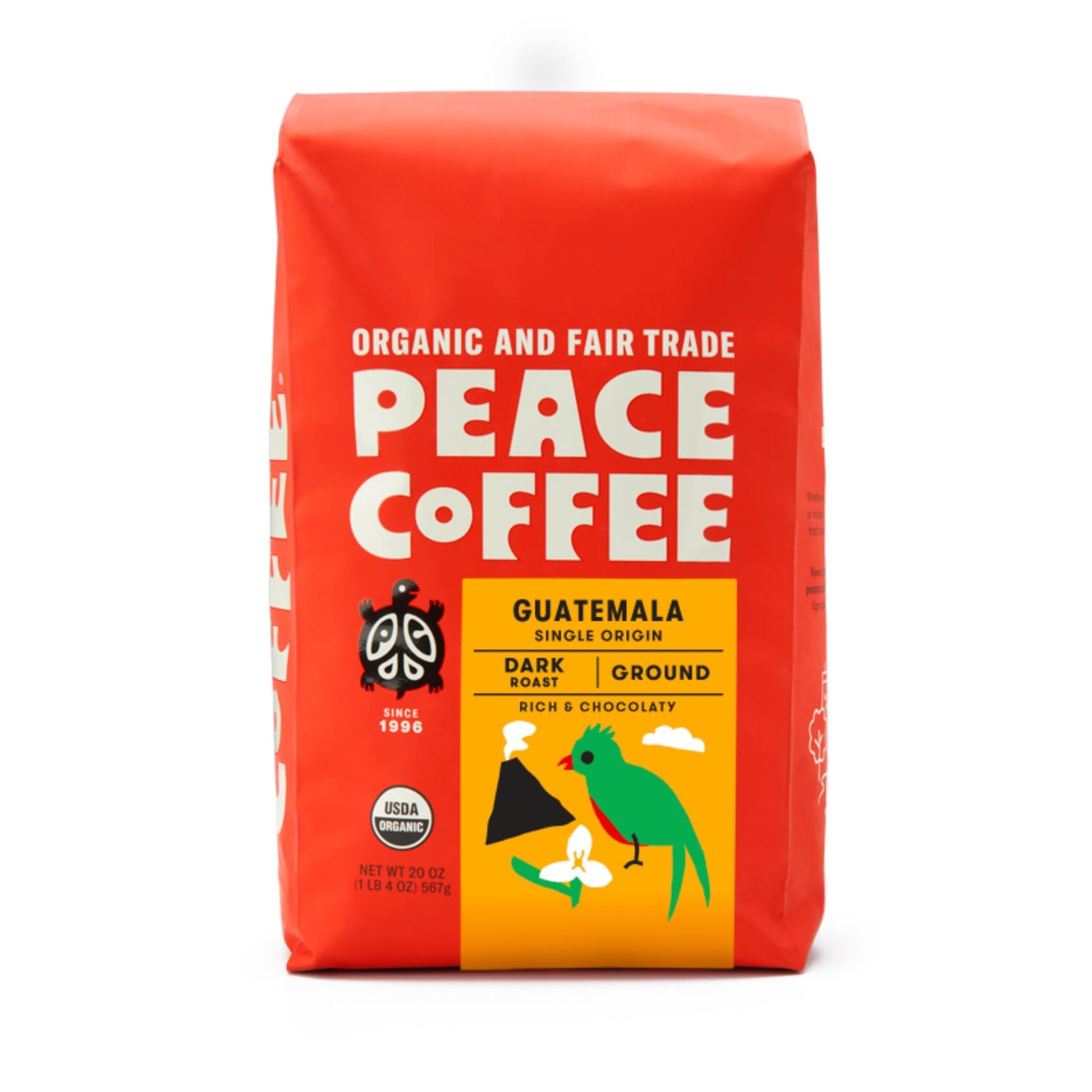 Peace Coffee Guatemala Single Origin Coffee | 20 Oz Ground Dark Roast | Organic Fair Trade | Rich, Chocolatey Flavor | Shade Grown, Fresh Roasted