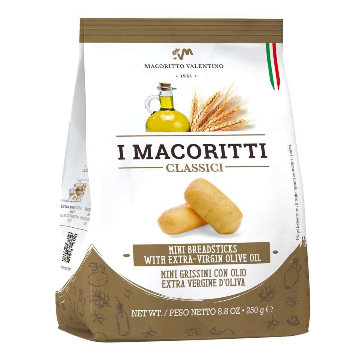 I Macoritti Mini Breadsticks with Extra Virgin Olive Oil - 8.8 oz, Authentic Italian Snack, Zero Sugar, Non-GMO, Preserve Free