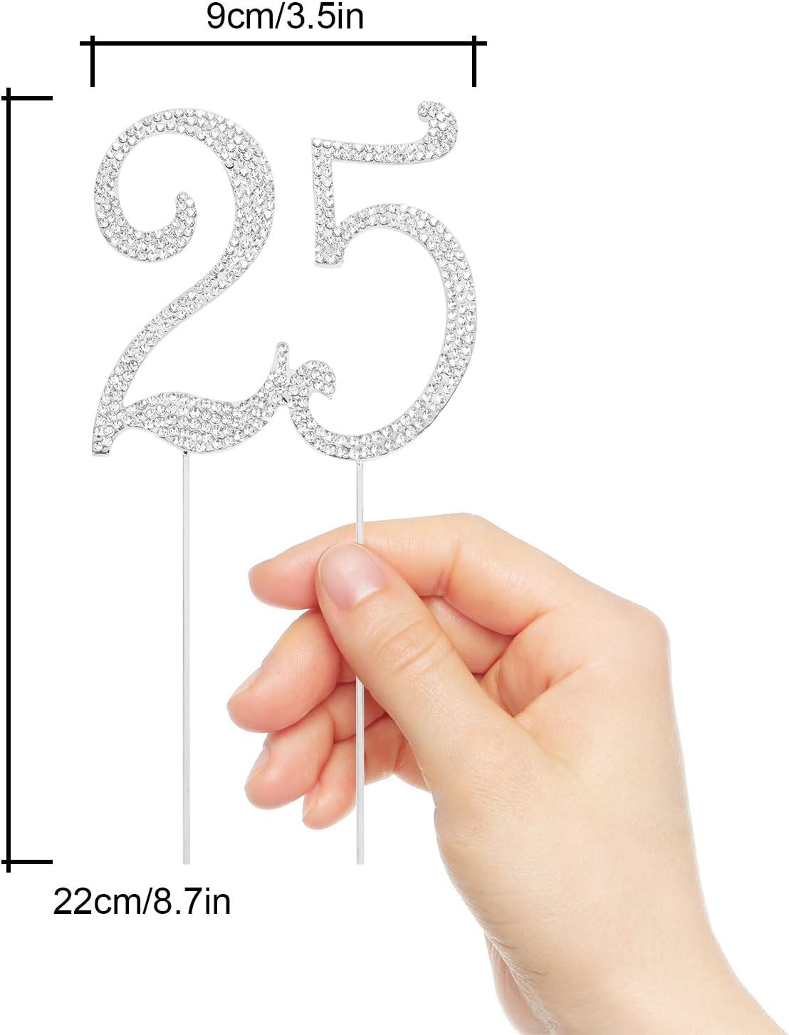 Hatcher Lee 25th Birthday Cake Topper - Bling Crystal Metal Decoration, Silver, Model HCL-308