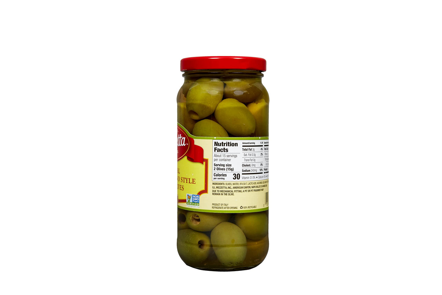 Mezzetta Colossal Castelvetrano Style Pitted Olives | Non-Gmo, Gluten Free, Keto | 8 Ounce Drained Weight Jar (Pack Of 6)
