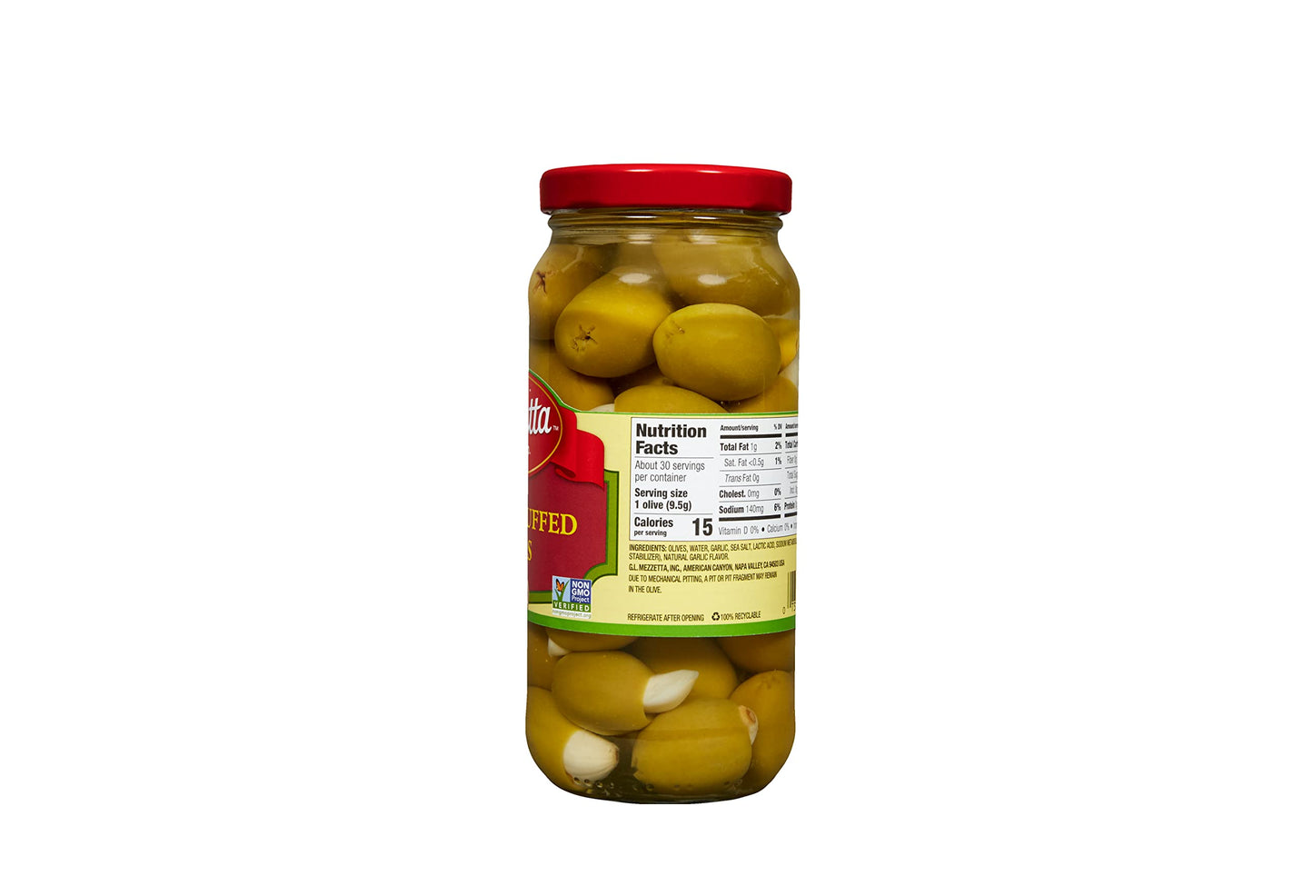 Mezzetta Garlic Stuffed Olives - Greek Green Olives with Fresh Garlic from California - Savory Flavor for Grilled Steak and Appe