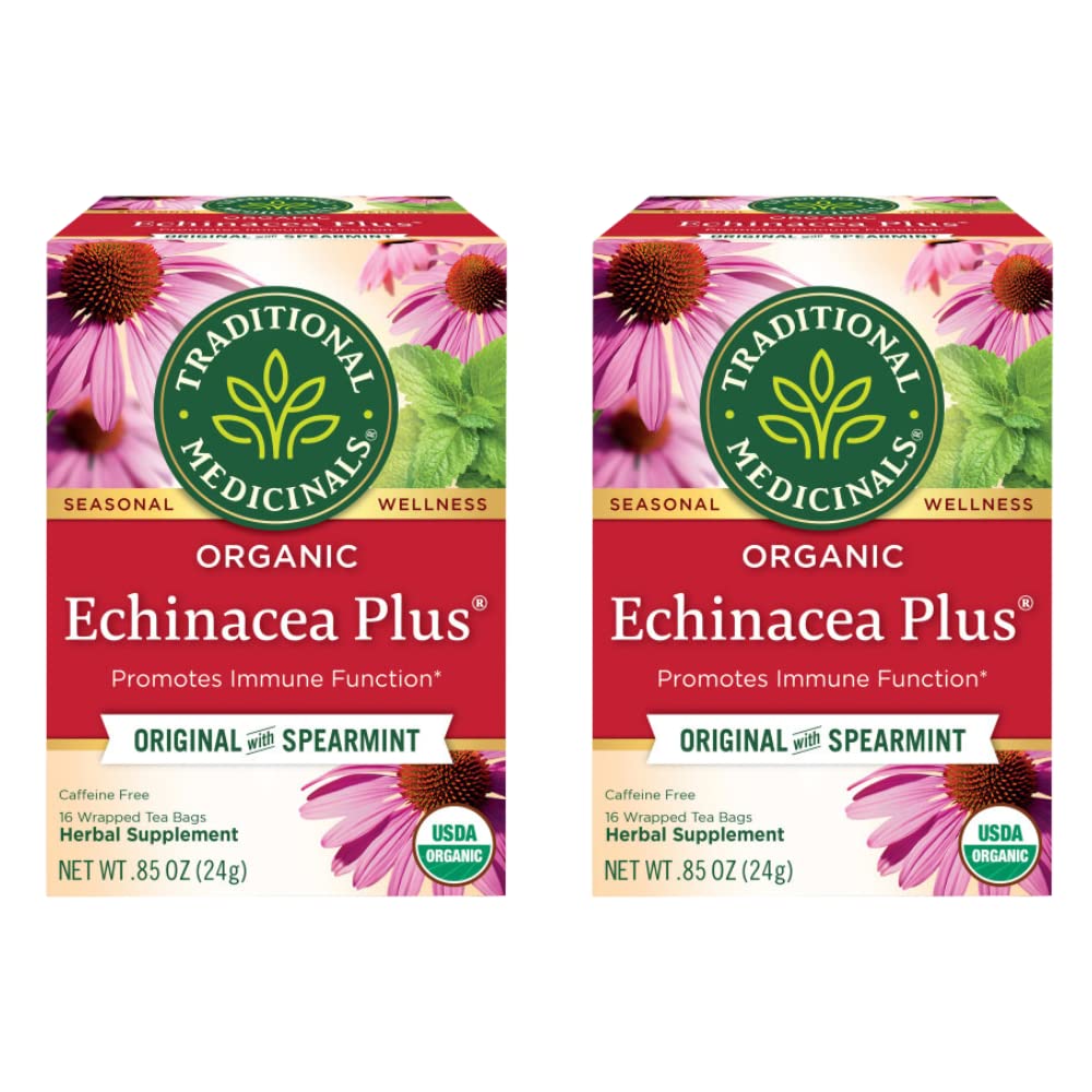 Traditional Medicinals Organic Echinacea Plus Herbal Tea, Spearmint Flavor, 32 Tea Bags, Pack of 2, Model 032917000514