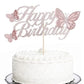 HaakLux Cake Topper Set, Glitter Double Sided Rose Gold Butterfly, 20 Pink Cupcake Toppers, Birthday Party Decor