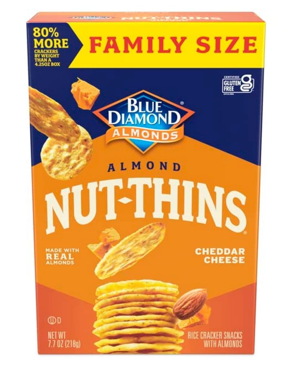 Blue Diamond Almonds Nut-Thins Gluten Free Cracker Crisps, Cheddar Cheese, Family Size, 7.7 Oz (Pack Of 6)