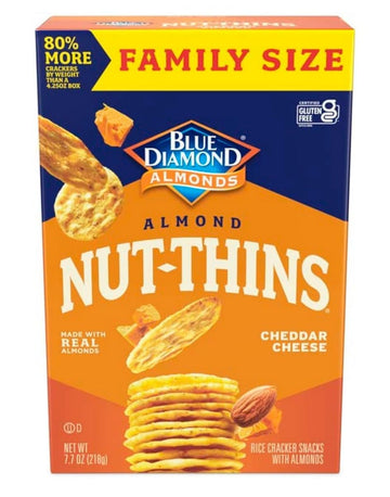Blue Diamond Almonds Nut-Thins Gluten Free Cracker Crisps, Cheddar Cheese, Family Size, 7.7 Oz (Pack Of 6)