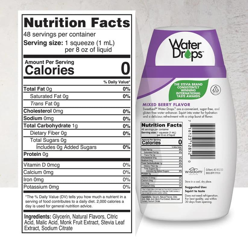 Sweetleaf Water Drops, Mixed Berry – Sugar-Free Water Enhancer Drops, Stevia & Monk Fruit Sweetener Water Flavoring, 1.62 Oz (Pack Of 6)