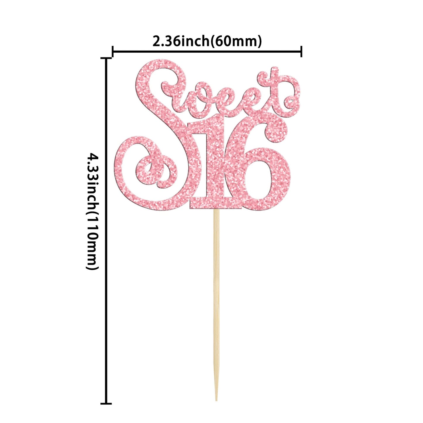 Gyufise Cupcake Toppers 24 Pack Glitter 16th Birthday Decorations Pink Model ZN0475-4-P