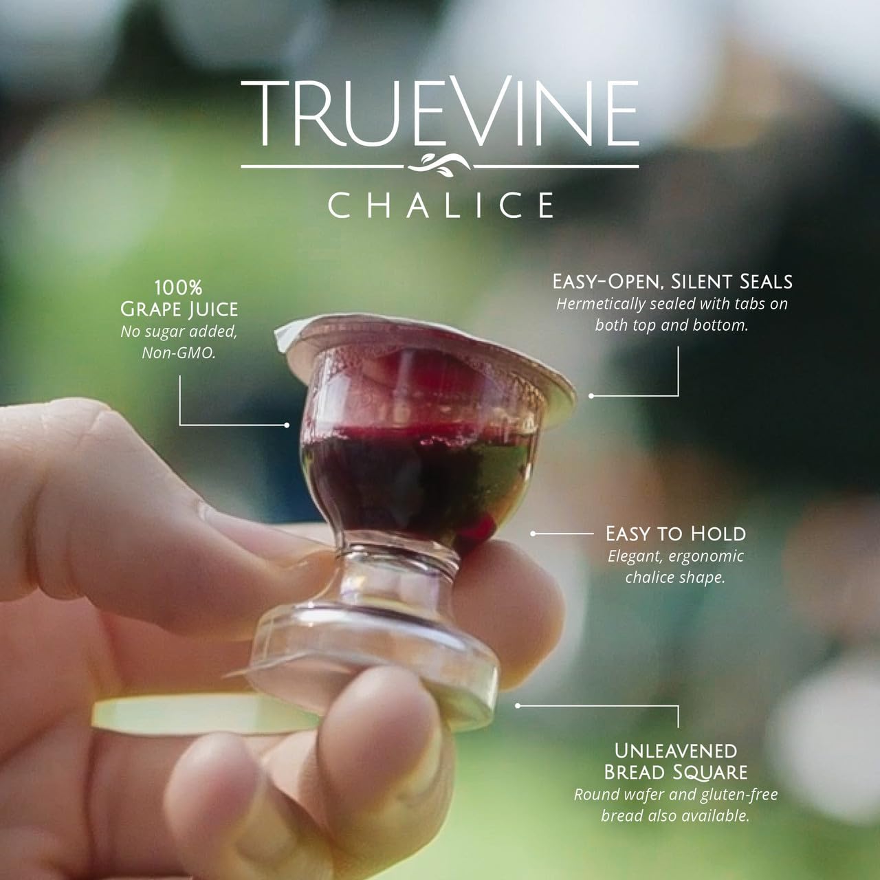 TrueVine Chalice Communion Cups and Wafer Set - 25 Count - Clear Plastic - Prefilled with Unleavened Bread & G  Juice