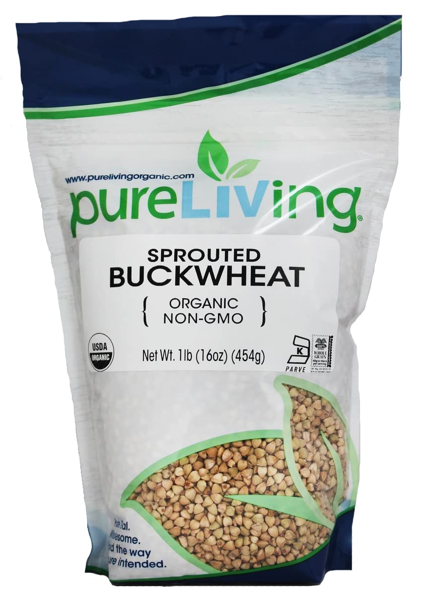 PureLiving Organic Sprouted Buckwheat - Whole Grain - 16 Ounce Bag - A Pseudo-cereal rich in vitamins, minerals, and complex car