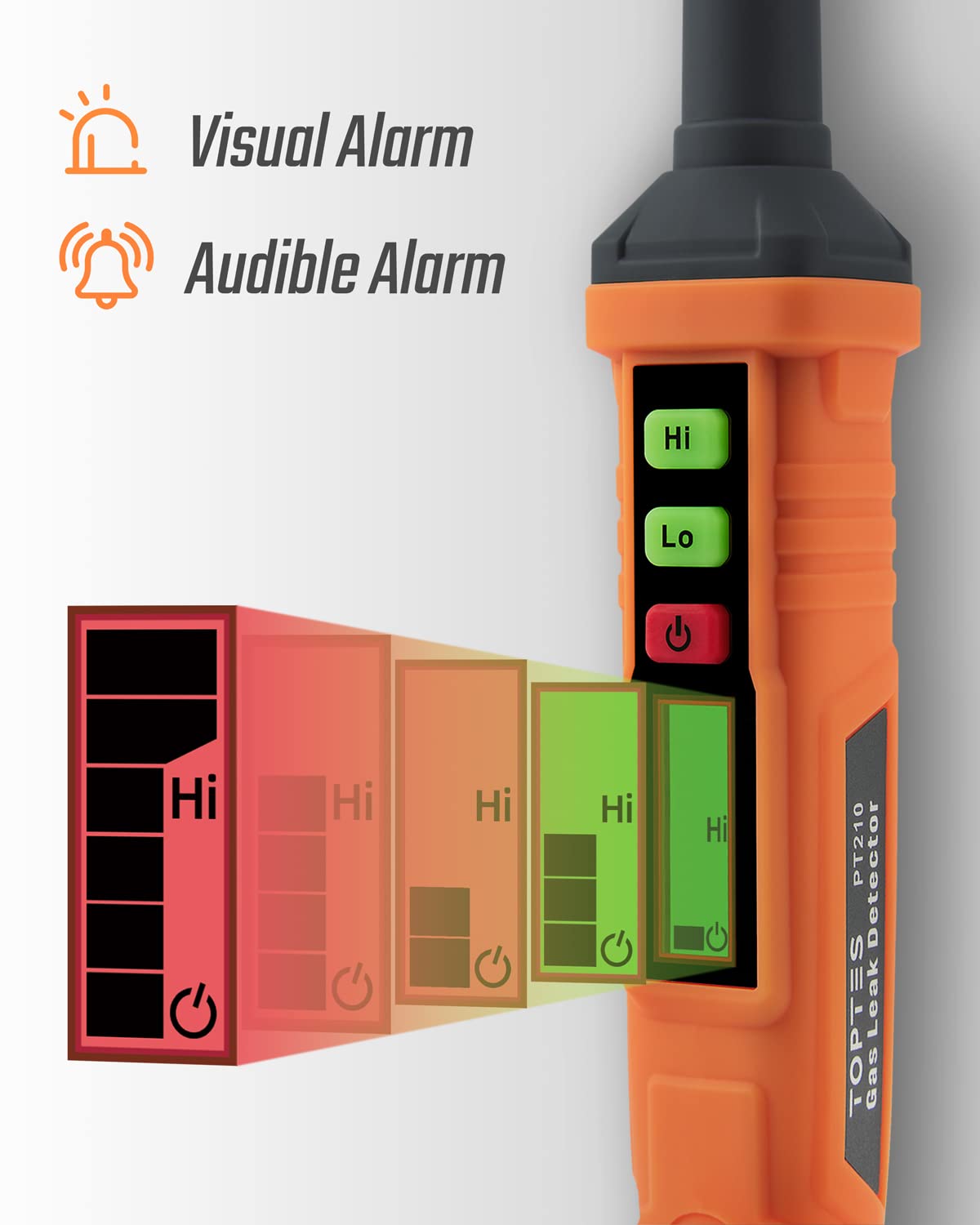 Toptes Pt210 Gas Leak Detector, Natural Gas Detector With Audible & Visual Alarm, Locating The Source Of Propane, Methane, And C