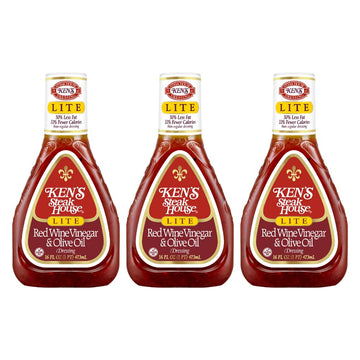 Kens Steak House Lite Red Wine & Olive Oil Dressing - 16 Fl Oz (Pack of 3)