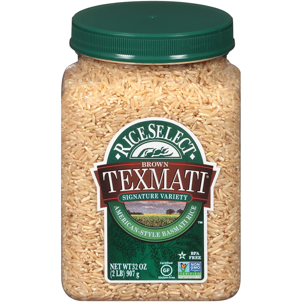 RiceSelect Texmati Brown Rice, Long Grain, Gluten-Free, Non-GMO, 32 oz (Pack of 4 Jars)
