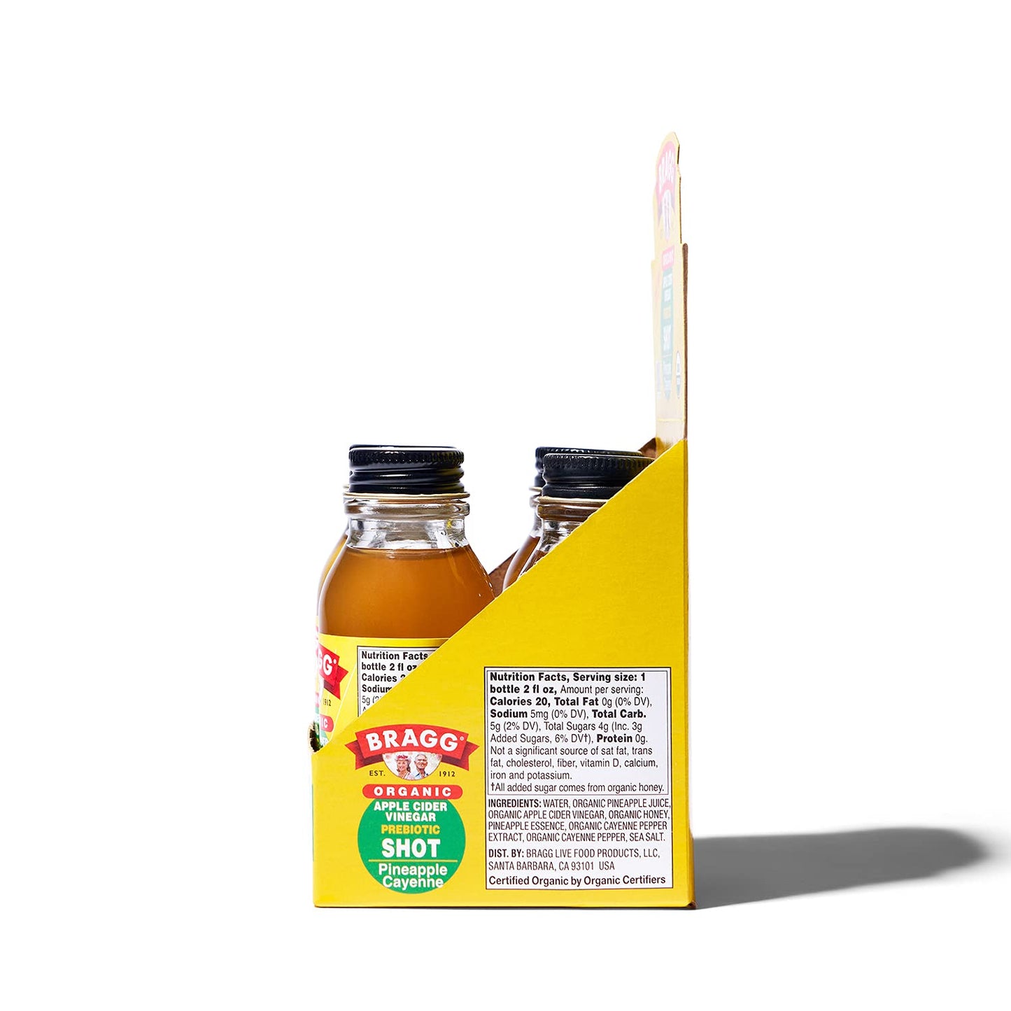 Bragg Organic Apple Cider Vinegar Shot, Pineapple Cayenne, 2 Fl Oz, Pack of 4, Natural