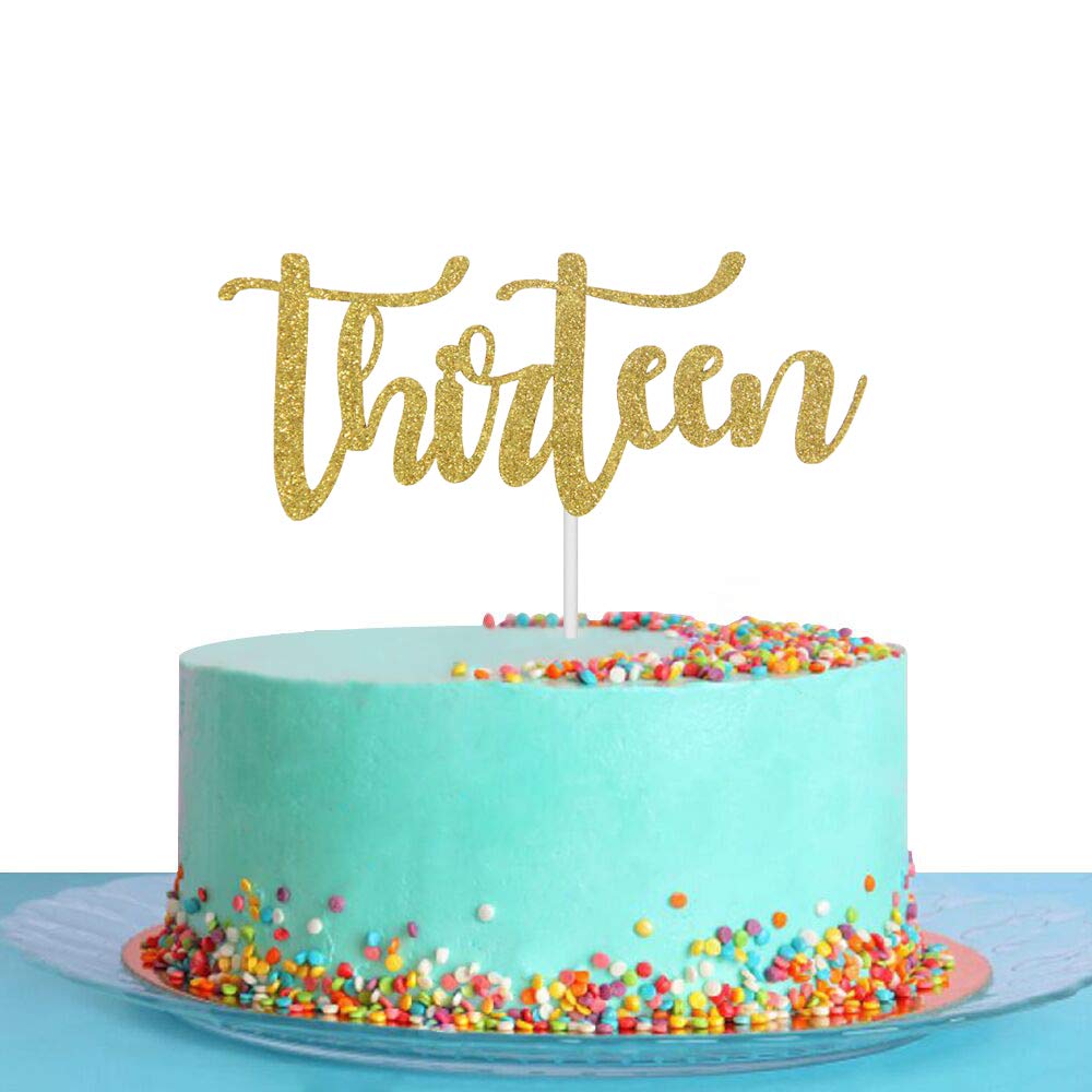 Gold Glitter Thirteen Cake Topper, Happy 13Th Birthday Cake Decor, Thirteen Years Old Party Decorations, 13Th Anniversary Party