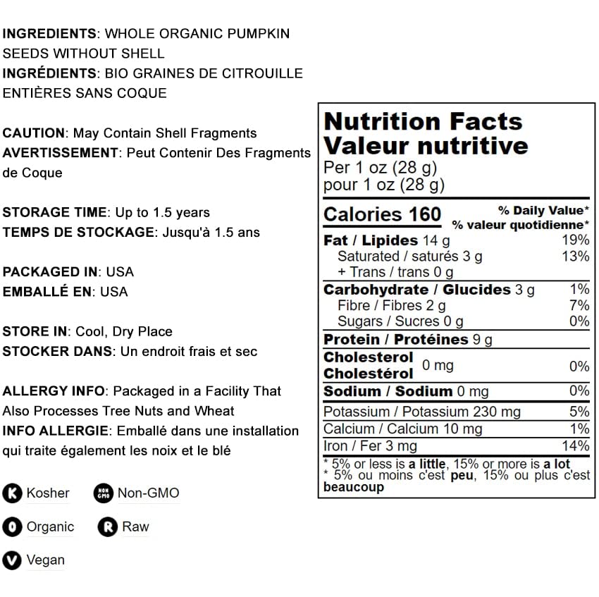 Food To Live Organic Raw Pepitas, 8 Ounces — Non-Gmo, Pumpkin Seed Kernels, Unsalted, No Oil, No Shell, Vegan, Kosher, Bulk. Keto Snack.