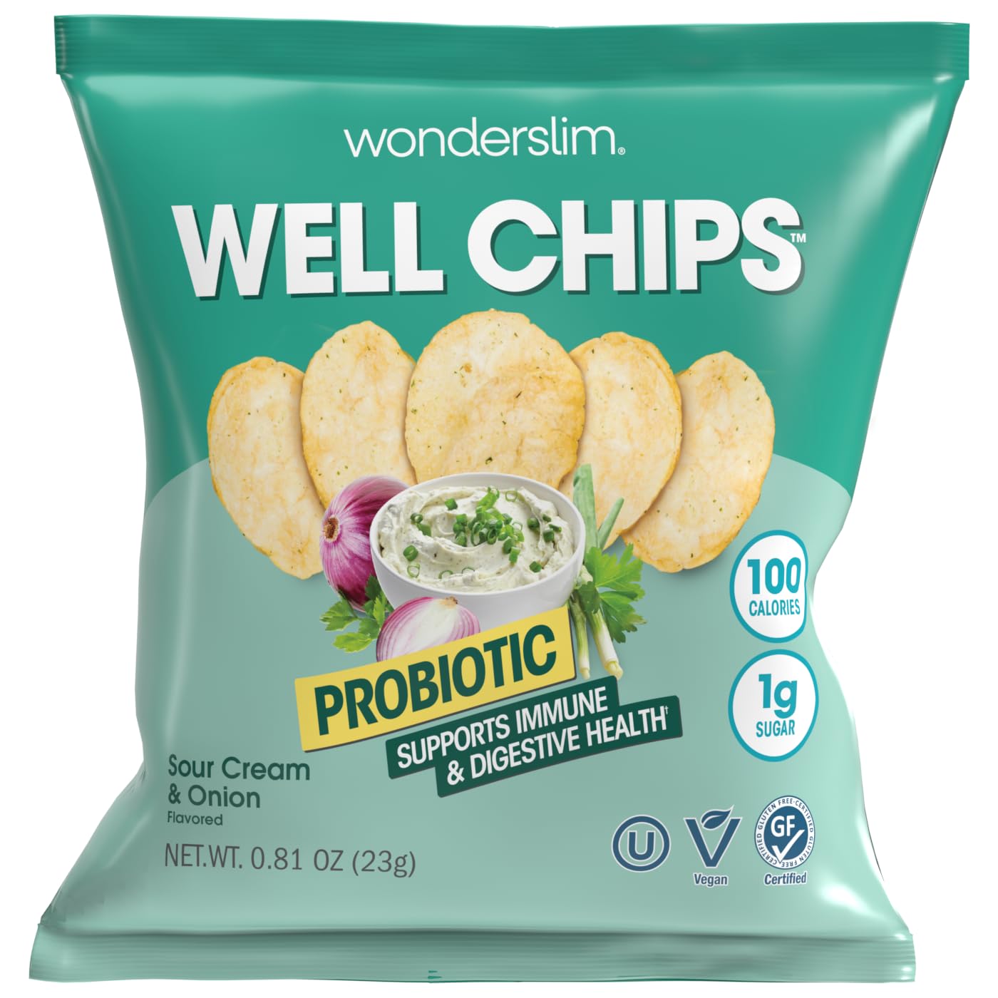 WonderSlim Potato Well Chips, Sour Cream & Onion, With Probiotics & Immune Support, Vegan, Gluten Free (12ct)