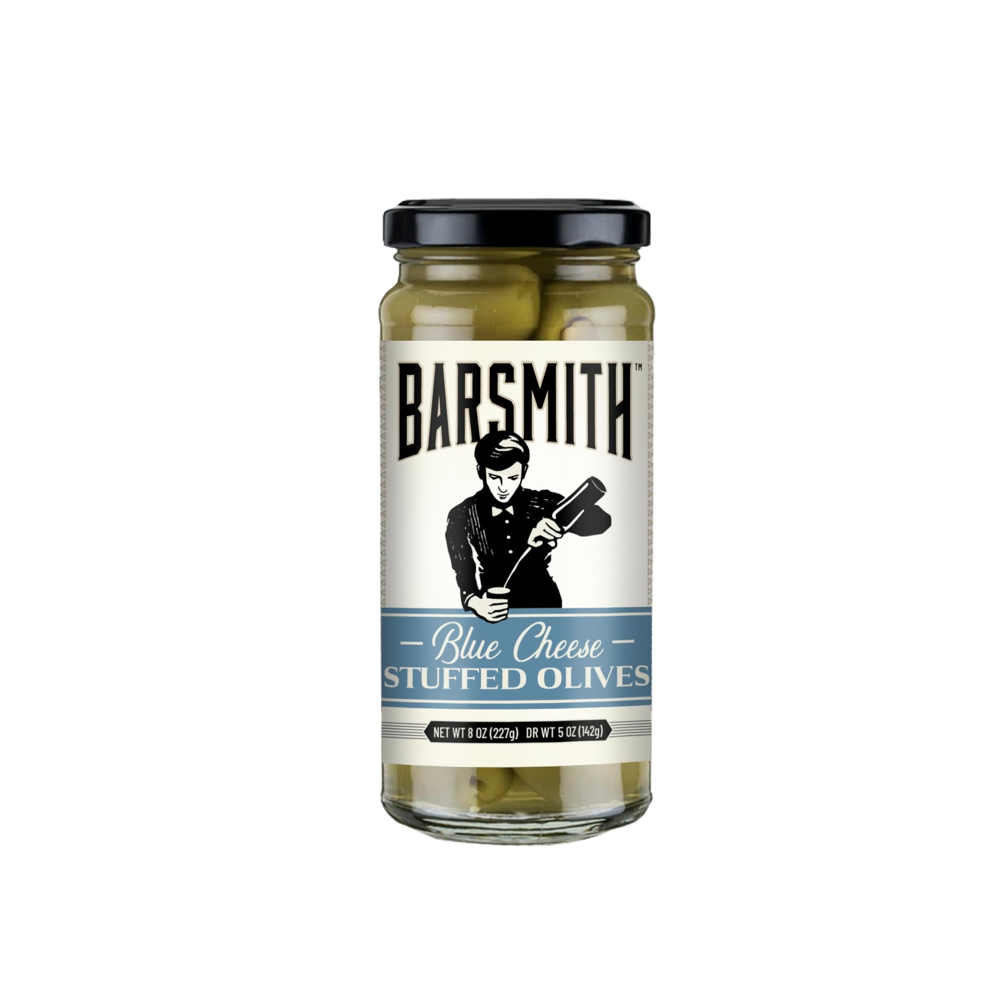 Barsmith Blue Cheese Stuffed Olives - Gourmet Cocktail Garnish - 8 oz Jar