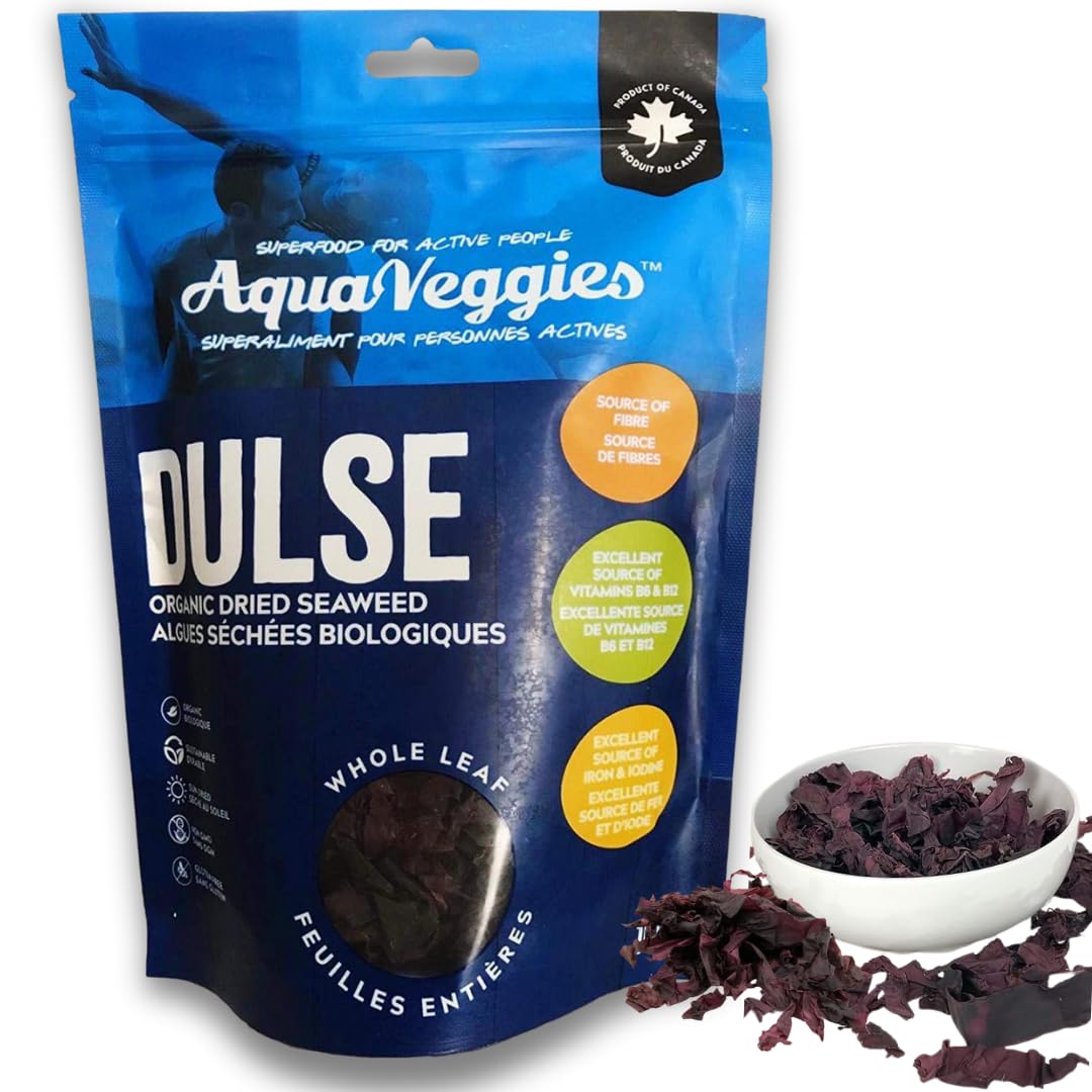 Aqua Veggies Organic Atlantic Dulse Whole Leaf - Hand-Harvested & Sun-Dried From Bay Of Fundy - Rich In Iodine  B6  B12  Iron  Protein  Calcium & Magnesium - Vegan Superfood (113 Gm Pack Of 1)