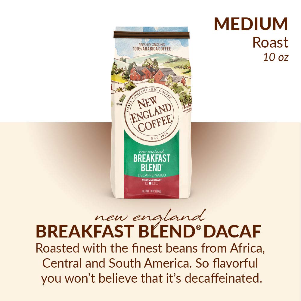 New England Coffee Breakfast Blend Decaffeinated Medium Roast Ground Coffee  10oz Bag (Pack of 1)