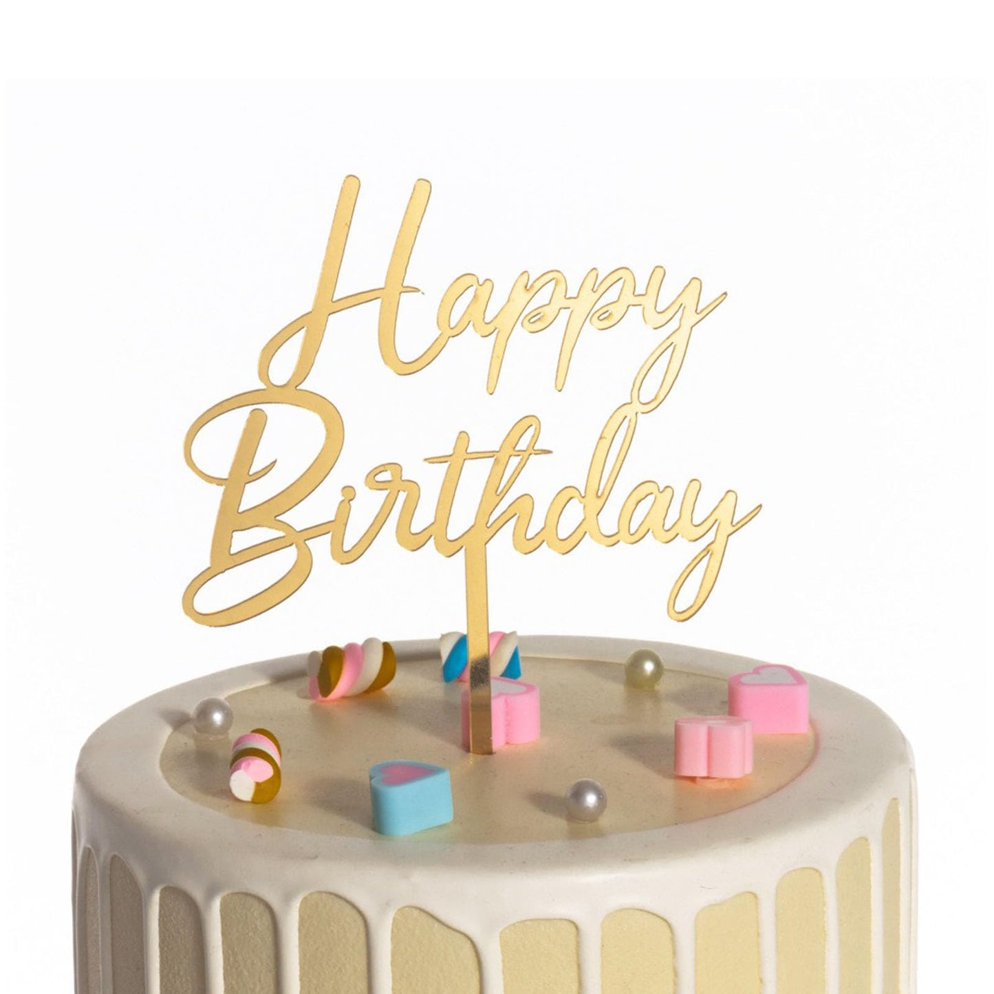 FBQ Acrylic Cake Topper - Golden, Double-Sided, Birthday Decoration for Boys and Girls